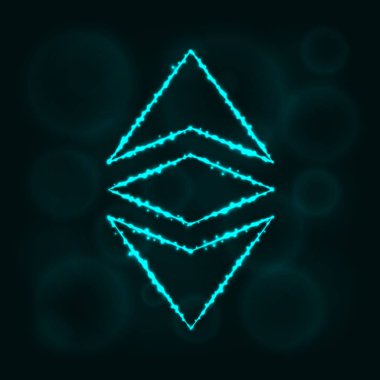 Ethereum klasik vektör simgesi. Web sitesi tasarımı, internet, grafik arayüzü, iş Ethereum klasik simgesi. Ethereum klasik illüstrasyon işareti, koyu arka plan üzerinde ışıklar siluet.
