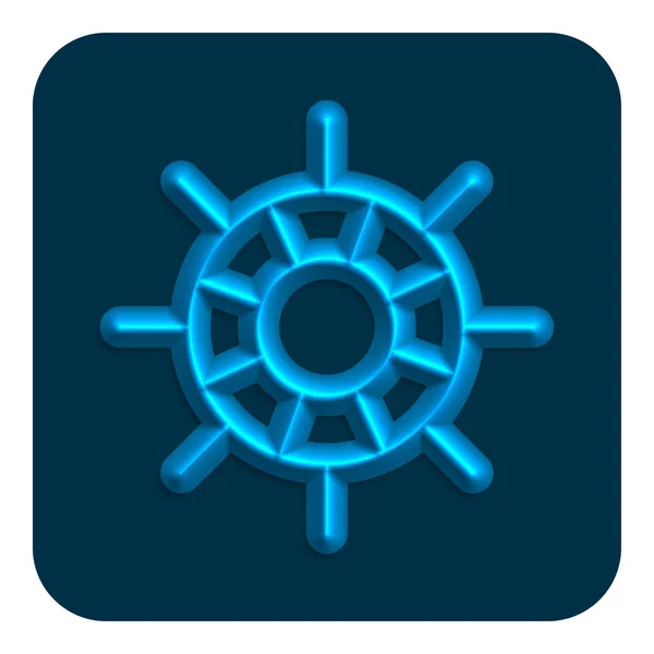 Blue Line Neon Ship Wheel Web Icon Símbolo Diseño Ilustración — Archivo Imágenes Vectoriales