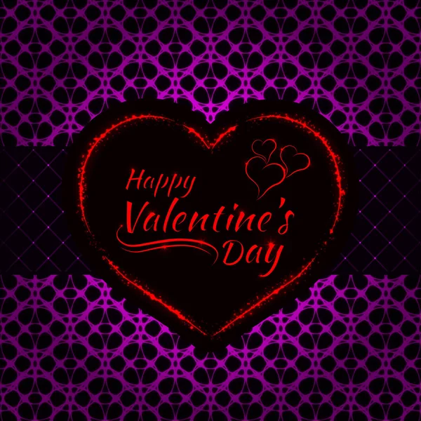Feliz Día San Valentín Magenta Luces Tarjeta Corazón Rojo Luces — Vector de stock