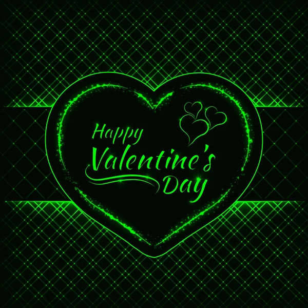 Feliz Día San Valentín Luces Verdes Tarjeta Corazón Texto Luces — Archivo Imágenes Vectoriales