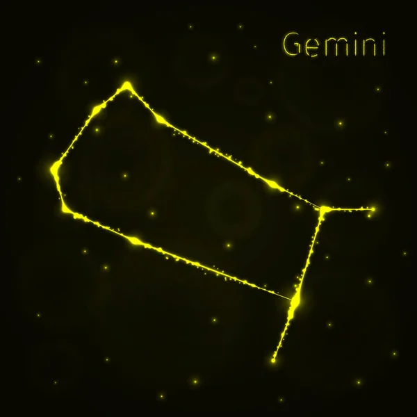 Gemini Illustration Icon Yellow Lights Silhouette Dark Background Светящиеся Линии — стоковый вектор