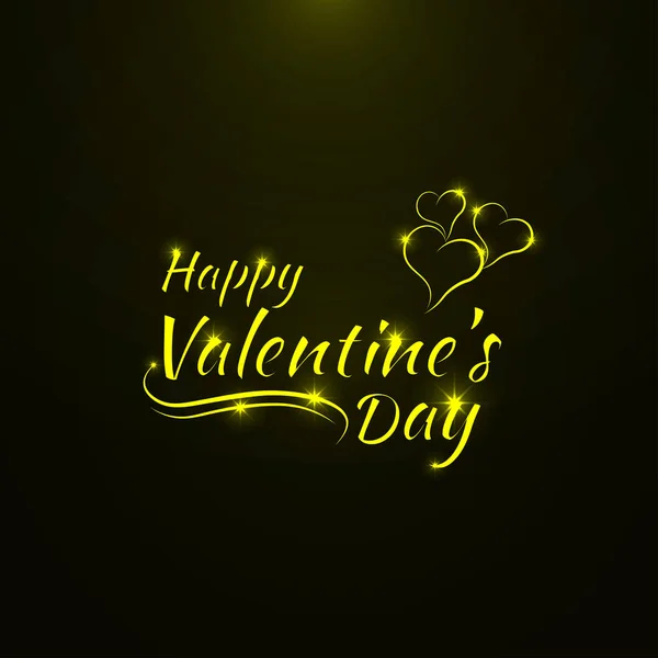 幸福的情人节黄灯卡 心和文本灯设计在黑暗的背景 — 图库矢量图片