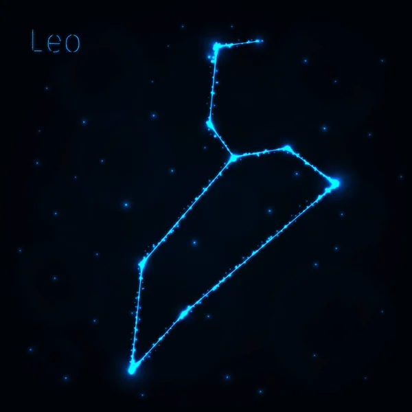 Leo Icono Ilustración Silueta Luces Azules Sobre Fondo Oscuro Líneas — Vector de stock