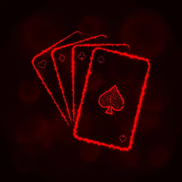 Spelkort Ikonen Fyra Spelkort Casino Symbol Tänds Silhouette Design Mörk — Stock vektor