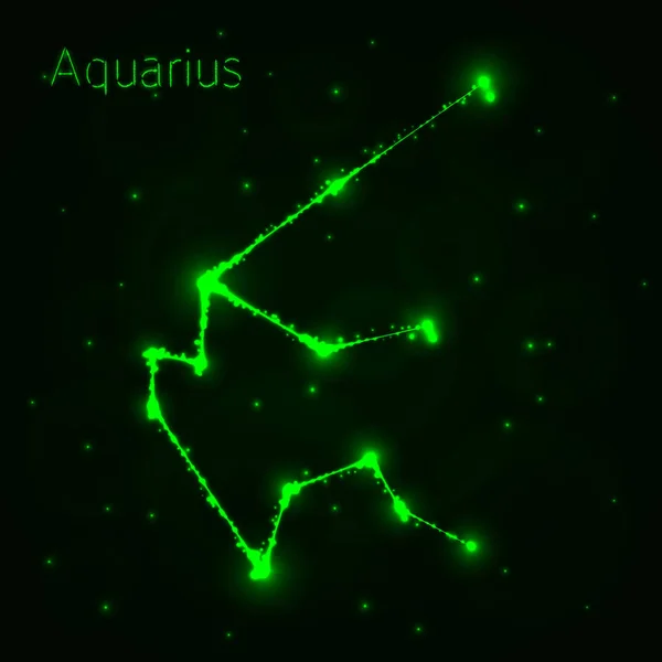 Aquarius Ikona Ilustracja Sylwetka Światła Ciemnym Tle Świecące Linie Punkty — Wektor stockowy