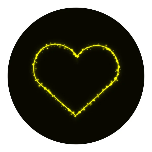 黒の背景に黄色のライトの心 Web アイコン シルエット ネオン ベクトル アイコン — ストックベクタ