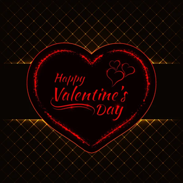 幸せなバレンタインデー ゴールド ライト暗い背景カード 赤い心とテキスト ライト デザイン — ストックベクタ