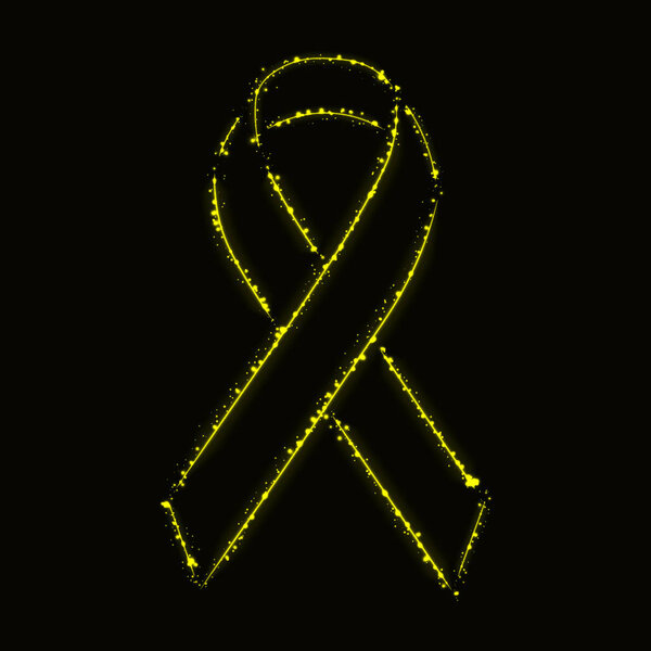 Ribbon silhouette of yellow lights on dark background