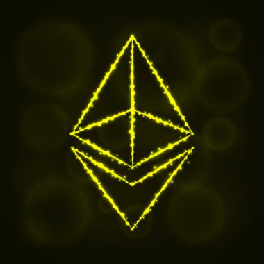 Ethereum vektör simgesi. Web sitesi tasarımı, internet, grafik arayüzü, iş Ethereum simgesi. Ethereum illüstrasyon, koyu arka plan üzerinde ışıklar siluet. Ethereum parlak çizgiler ve Puan.