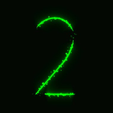 Yeşil ışık koyu arka plan üzerinde 2 Sayı sembolü