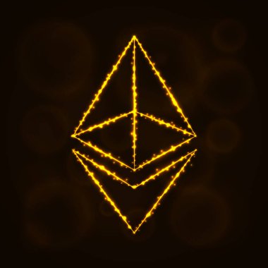 Ethereum vektör simgesi. Web sitesi tasarımı, internet, grafik arayüzü, iş Ethereum simgesi. Ethereum illüstrasyon, koyu arka plan üzerinde ışıklar siluet. Ethereum parlak çizgiler ve Puan.