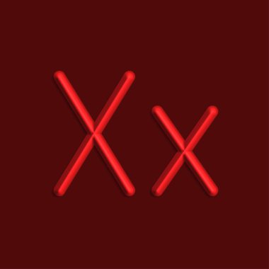 Alfabe X harfini kırmızı renkli ışıklar, pürüzsüz gölge ile 3d çizgi