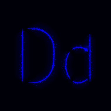 Koyu arka plan ışığı mavi alfabe D harflerini