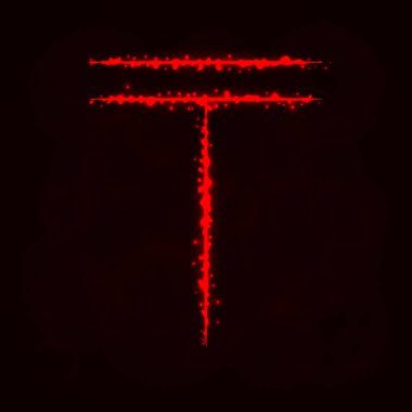 Tenge para birimi işareti illüstrasyon simge, koyu arka plan üzerinde ışıklar siluet. Parlayan çizgileri ve noktaları