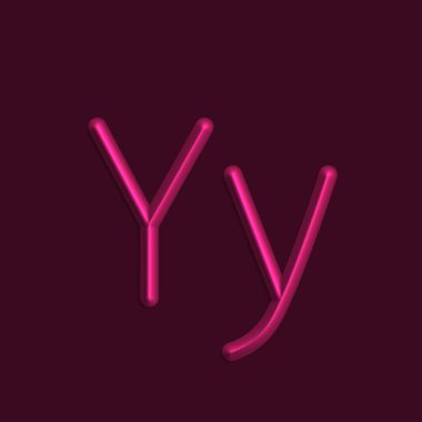 Alfabe Y harfini pembe renkli ışıklar, pürüzsüz gölge ile 3d çizgi
