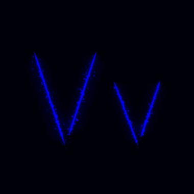 Koyu arka plan ışığı mavi alfabe V mektupları