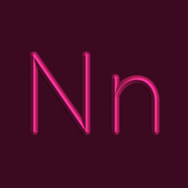 Alfabe N harfini pembe renkli ışıklar, pürüzsüz gölge ile 3d çizgi