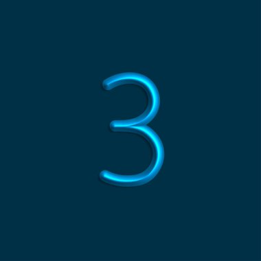 mavi renk ışık 3 sayı, pürüzsüz gölge ile 3d çizgi