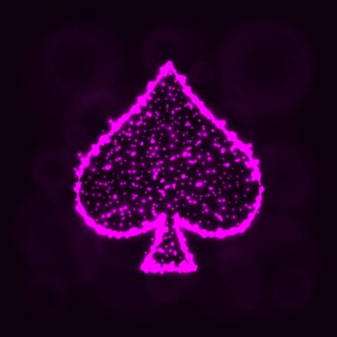 Kart illüstrasyon simge, ışıklar siluet koyu arka plan üzerinde uygun. Parlayan çizgileri ve noktaları. Kart vektör çizim uygun. Maça işareti.