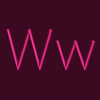 Alfabe W harfini pembe renkli ışıklar, pürüzsüz gölge ile 3d çizgi