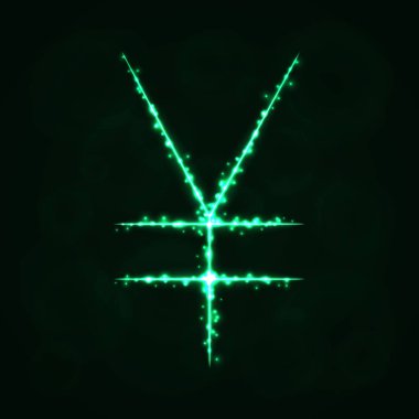  Yen para birimi işareti illüstrasyon simge, koyu arka plan üzerinde ışıklar siluet. Parlayan çizgileri ve noktaları