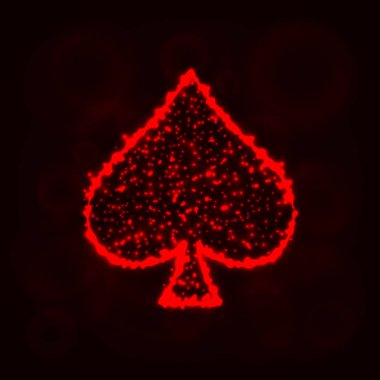 Kart illüstrasyon simge, ışıklar siluet koyu arka plan üzerinde uygun. Parlayan çizgileri ve noktaları. Kart vektör çizim uygun. Maça işareti.