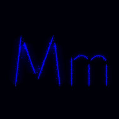 Koyu arka plan ışığı mavi alfabe M harfini