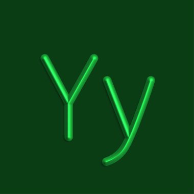 Alfabe Y harfini yeşil renkli ışıklar, pürüzsüz gölge ile 3d çizgi