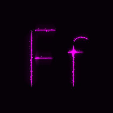 Koyu arka plan üzerinde ışıkların mor alfabe F harfleri