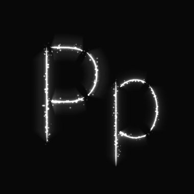 Işıklar koyu arka plan üzerinde beyaz alfabe P harfleri