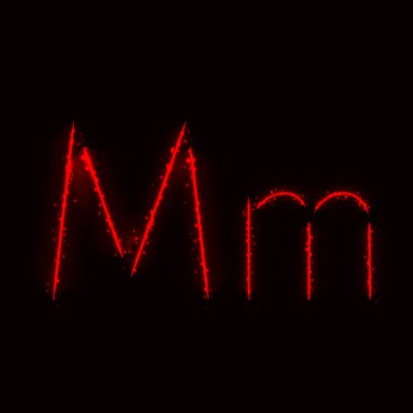 Işıklar koyu arka plan üzerinde kırmızı alfabe M harfini