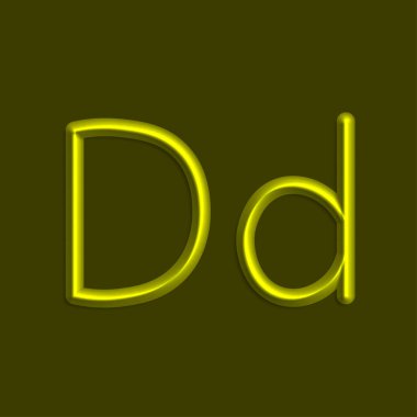 Alfabe D harflerini sarı renkli ışıklar, pürüzsüz gölge ile 3d çizgi