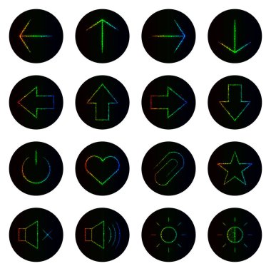 Degrade neon web simgeler veya düğmeleri beyaz arka plan üzerinde kümesi. Vektör çizim