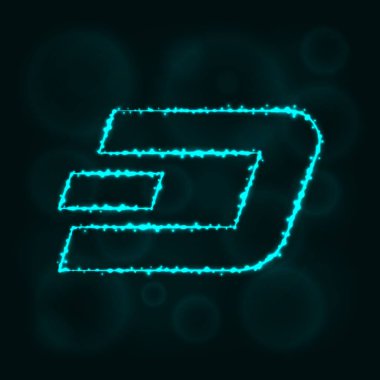 Dash sikke vektör simgesi. Dash sikke simge web sitesi tasarımı, internet, iş için. Dash sikke illüstrasyon işareti, koyu arka plan üzerinde ışıklar siluet. Dash sikke parlayan çizgileri ve noktaları.