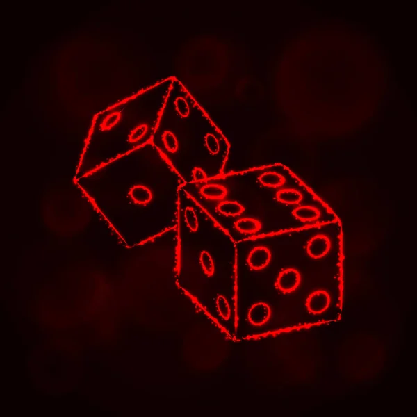Dice icon. Two game dices, casino symbol lights silhouette design on dark background. Vector illustration. Glowing Lines and Points. red color.