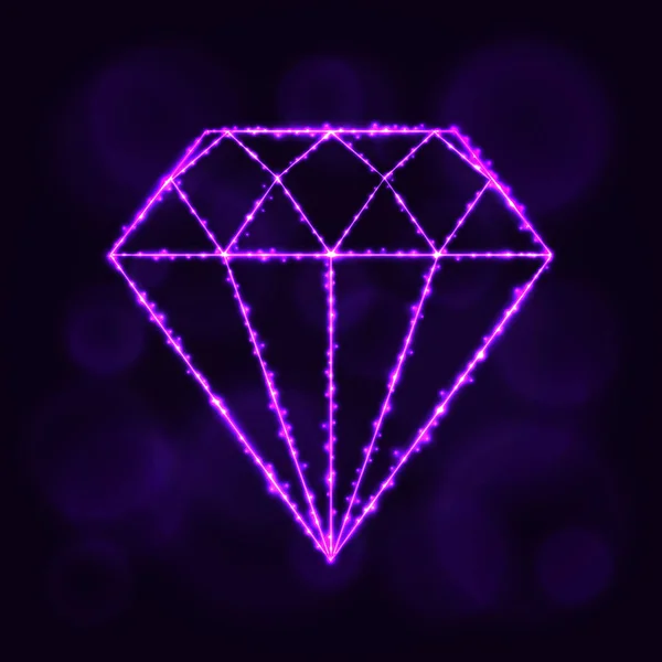 钻石图标 宝石符号灯光剪影设计在黑暗的背景 发光线和点 紫罗兰色 — 图库矢量图片