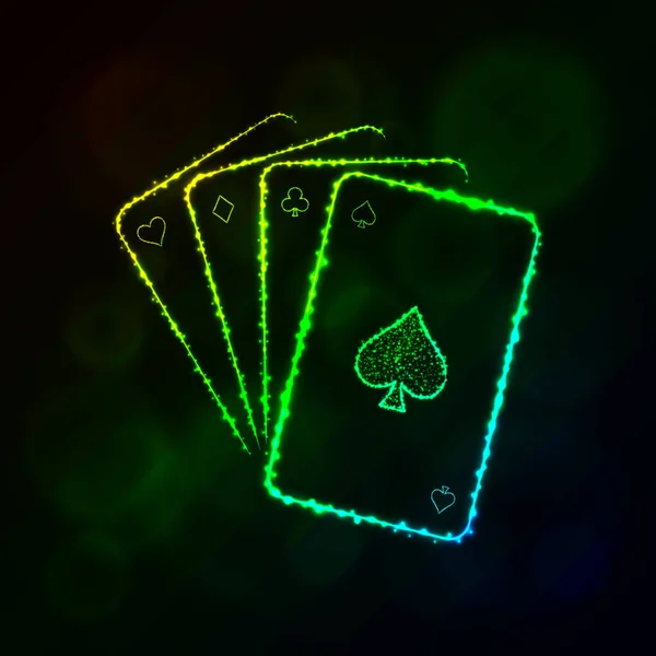 Ícone Cartas Jogo Quatro Cartas Baralho Símbolo Cassino Ilumina Design — Vetor de Stock