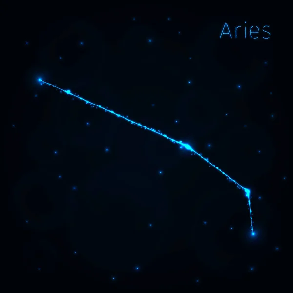 Aries Illustratie Icon Blauwe Lichten Silhouet Donkere Achtergrond Gloeiende Lijnen — Stockvector