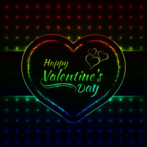 Happy Valentines Day Verloop Licht Kaart Hart Tekst Lichten Ontwerp — Stockvector