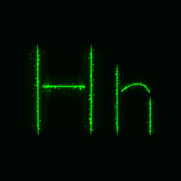 暗い背景上のライトの緑のアルファベット — ストックベクタ