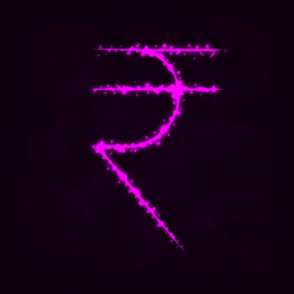 rupee Currency Sign Illustration Icon, Lights Silhouette on Dark Background. Glowing Lines and Points
