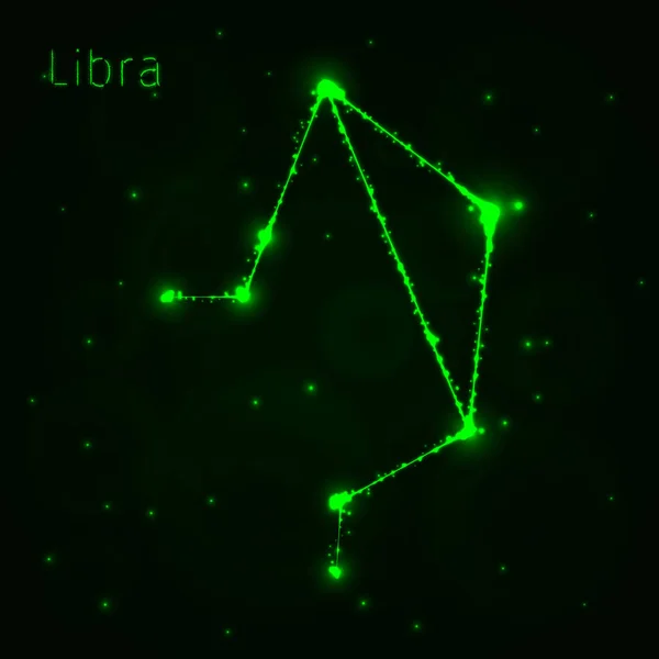 Libra Icono Ilustración Luces Silueta Sobre Fondo Oscuro Líneas Brillantes — Vector de stock