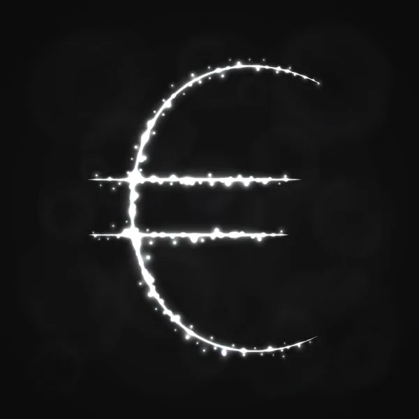 Euro Währungszeichen Illustration Symbol Lichter Silhouette Auf Dunklem Hintergrund Leuchtende — Stockvektor
