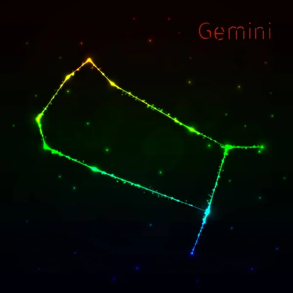 Gemini Icono Ilustración Gradiente Luces Silueta Sobre Fondo Oscuro Líneas — Vector de stock