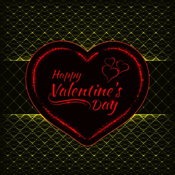 Feliz Día San Valentín Luces Amarillas Tarjeta Corazón Rojo Diseño — Archivo Imágenes Vectoriales