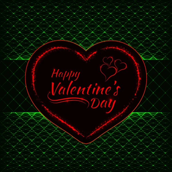 幸せなバレンタインデー グリーン ライト カード 赤いハートと暗い背景にテキスト ライトの設計 — ストックベクタ