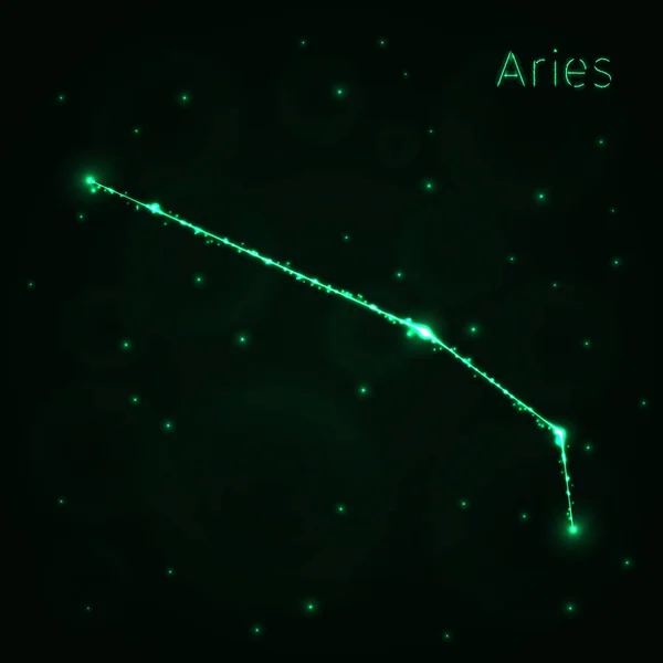 Aries Obrázek Ikony Zelená Světla Silueta Tmavém Pozadí Zářící Čáry — Stockový vektor