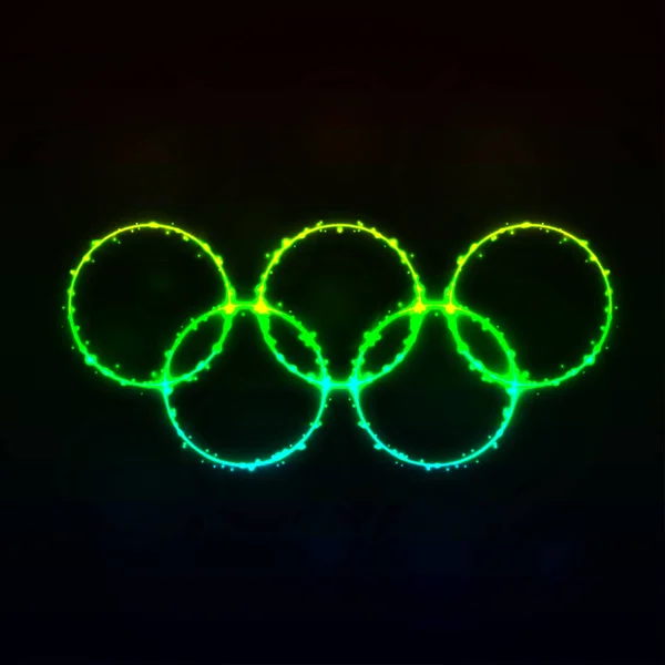 Vektorové Ilustrace Olympijské Kruhy Vícebarevná Přechodu Světla Silueta Tmavém Pozadí — Stockový vektor
