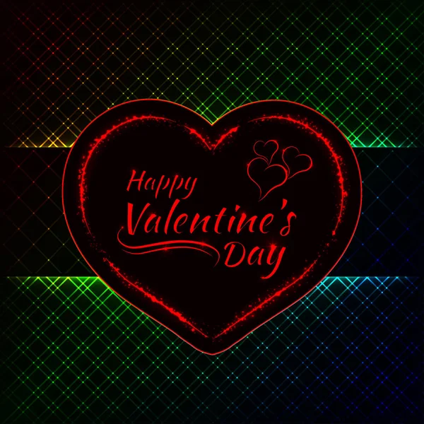 Feliz Día San Valentín Gradiente Luces Tarjeta Corazón Texto Luces — Vector de stock