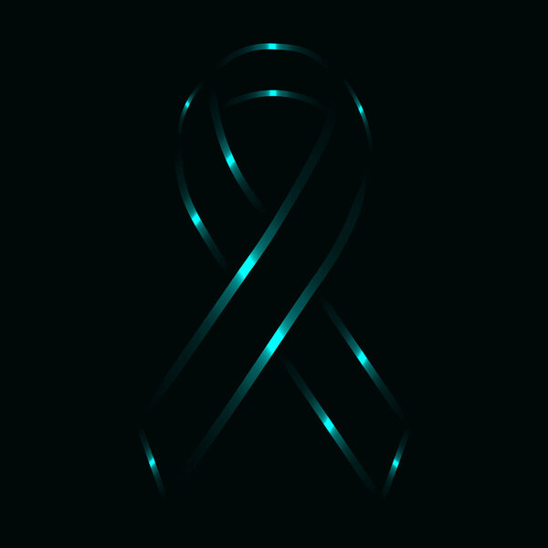 Ribbon silhouette of aqua lights on dark background